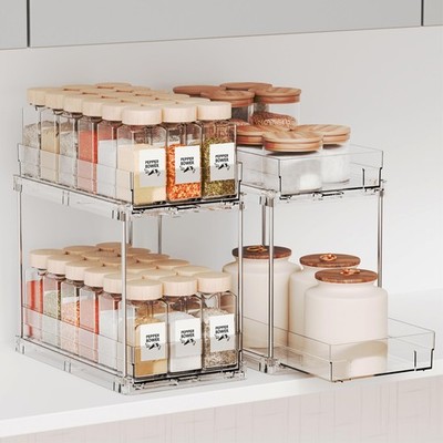 2 Pack 2 Tier Vertical Spice Rack Pull Out,10.4'' Deep Narrow Slide Out Spice...