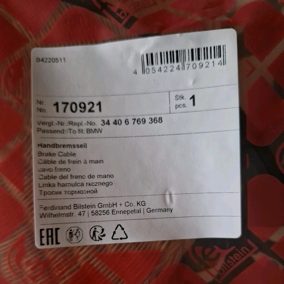 2x Cables Freno de Mano Trasero Izquierdo o Derecho 170921 Febi Freno de Mano Estacionamiento Nuevo Foto 3 de 3