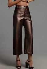 Anthropologie Maeve Colette Cropped Wide Leg Faux Leather Pants Womens 31 Brown