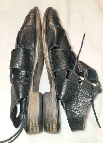 Black Free People Destino Woven Lace Up Leather Boho Shoes - Picture 9 of 10