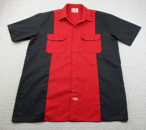 Dickies Work Shirt Mens Large Red Black Short Sleeve Two Tone Button Up Garage