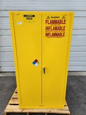 Flammable Liquid Storage Cabinet Justrite 25602 Self-Closing Door Yellow 60 gal.