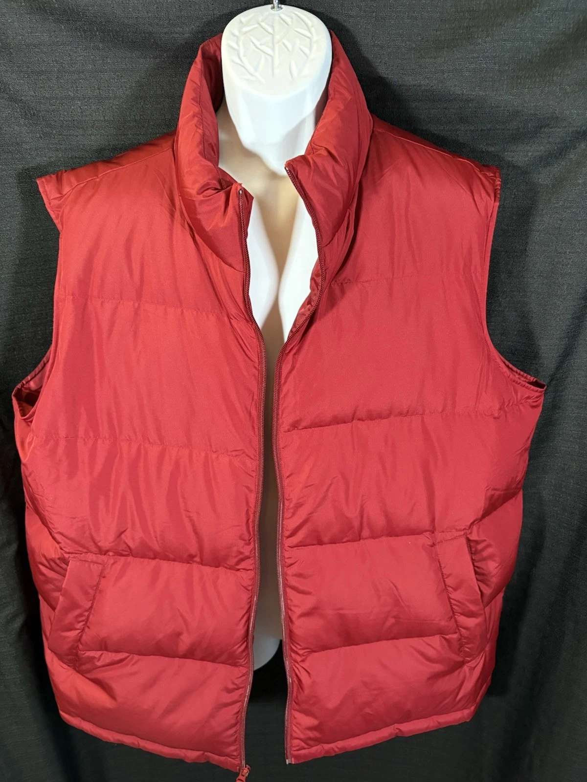 LL Bean Down Puffer Vest Mens Large Red Goose Down Nylon Zip Pockets Winter