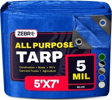 5' x 7' Blue Tarp with Grommets Reinforced - 5 Mil Thick - Durable UV Resistant 