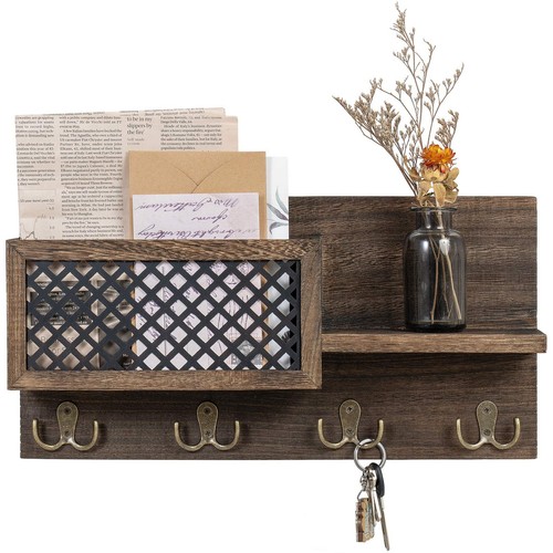 Key Holder Wall Mounted Mail Holder Organizer with 4 Double Key Hooks for Wal...