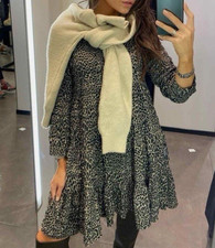 Zara Dress "the Shareen" Size Large Animal Print Flowy Tiered Mini NWOTs