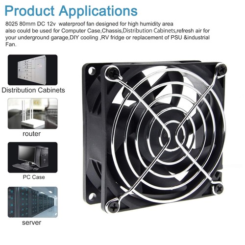 80 mm DC 12 V wasserdichter Lüfter, 80 x 80 x 25 mm High Speed CFM, für Computer... - Bild 3 von 7