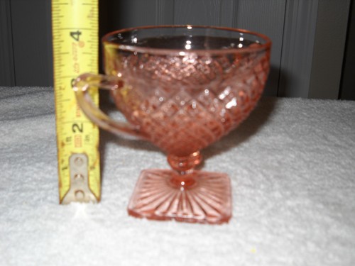Zuckerdose, rosa Depressionsglas, doppelt 2 Griffe Fußsockel, Vintage - Bild 9 von 11