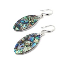 Paua Earrings Oval Rainbow Abalone Shell Dangle Drop Boho Sterling Silver Hooks