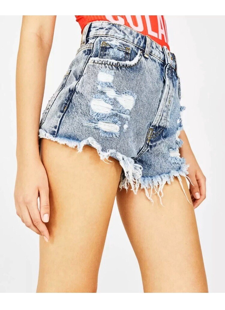 NEW WITH TAGS Bershka Ladies High Rise Ripped Denim Shorts | eBay