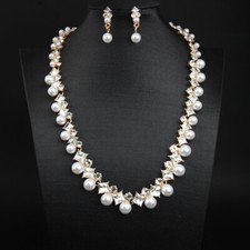 Luxury Pearl Rhinestone Necklace Earring Set For Women Party Briad Jewelry Gift
