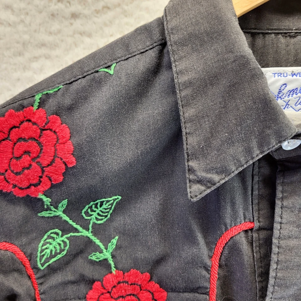 Rockmount Ranch Wear Shirt Men Medium Black Western Snap Embroidered Cowboy Rose - Image 3 of 4