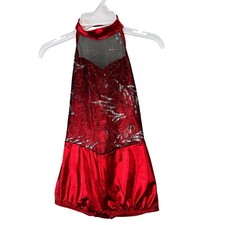 American Dancewear Dance Costume Child Medium Red Metallic Black Jazz Tap One Pc