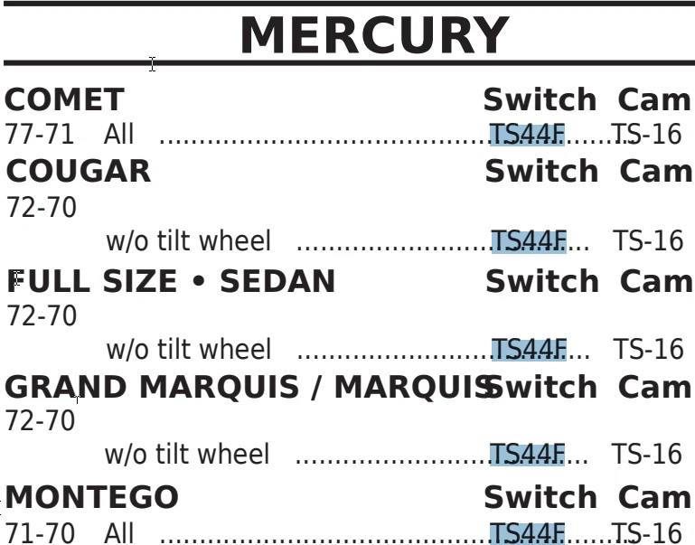 Mercury Cougar Marquis Montego 1970-1972 sin inclinación nuevo interruptor de señal de giro TS44F Foto 2 de 4