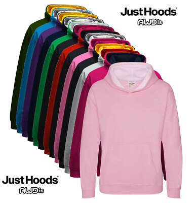 Just Hoods Childs Boys Girls Kids Contrast Hoodie Hooded Sweatshirt Jumper Hoodi