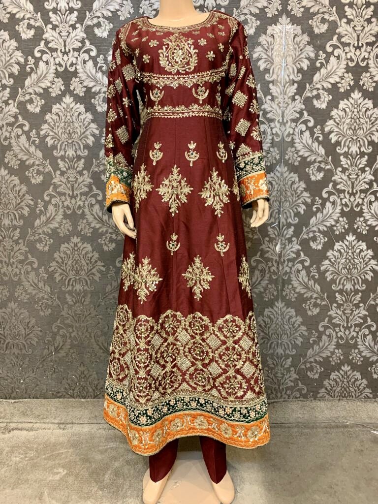 silk maxi dress pakistani Ice Blue Embroidered Net Maxi Dress: Pakistani Wedding Outfit