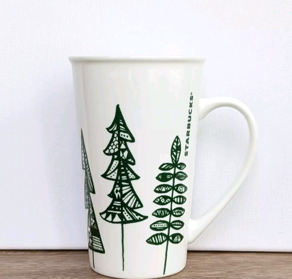 Starbucks 2015 Christmas Trees Tall 17oz Coffee Mug 5.75 Green Holiday Design