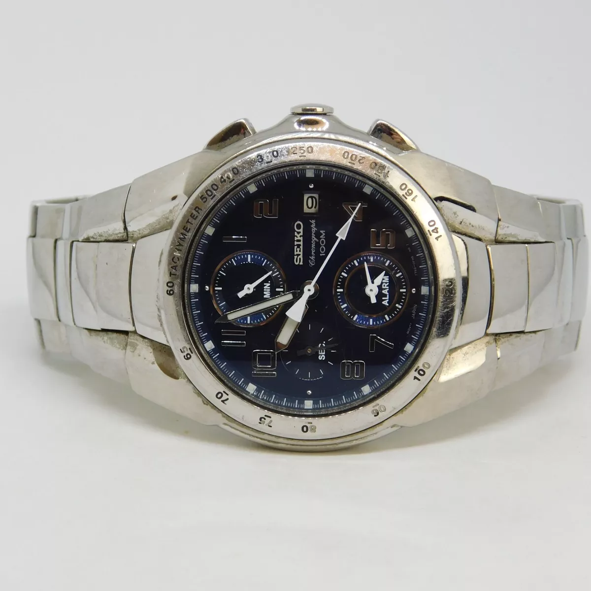 SEIKO Chronograph 7T62 0EH0 St. Steel Quartz Men s Watch Sz. 6 3 4