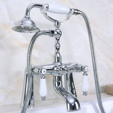 Polished Chrome Deck Mounted Bathroom Tub Faucet Hand Shower Mixer Tap