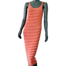 Womens Dress Pencil Pink White Striped Sleeveless Midi Pullover Scoop Neck S