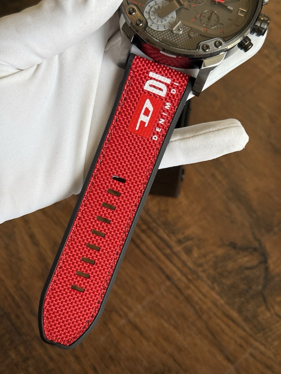 Diesel DZ7423 Mr Big Daddy 2.0 Men's 57mm Gun Metal Grey Watch & Red Nylon Strap View 5