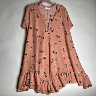  Ces Femme  Waffle Knit, Peach Floral Tiered Dress 1X New