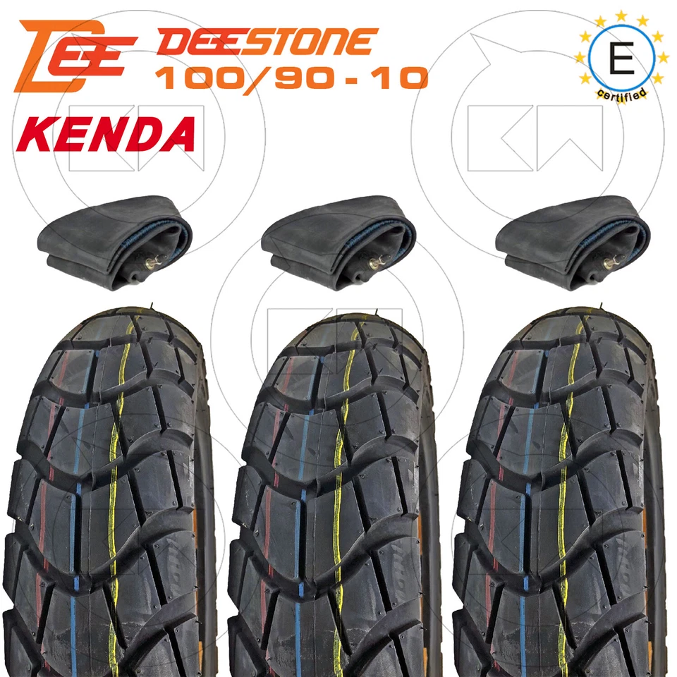 3 GOMME PNEUMATICI COPERTONI + 3 CAMERE D'ARIA KENDA 100/90/10 PIAGGIO APE 50