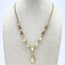 Crystal Drop Necklace Gold Tone Elegant Vintage Look CHRISTINA COLLECTION