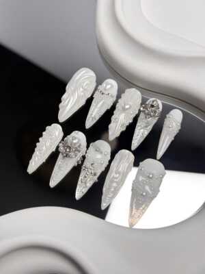 Custom Wedding Stiletto Long Press On Nails, Elegant Gift Set