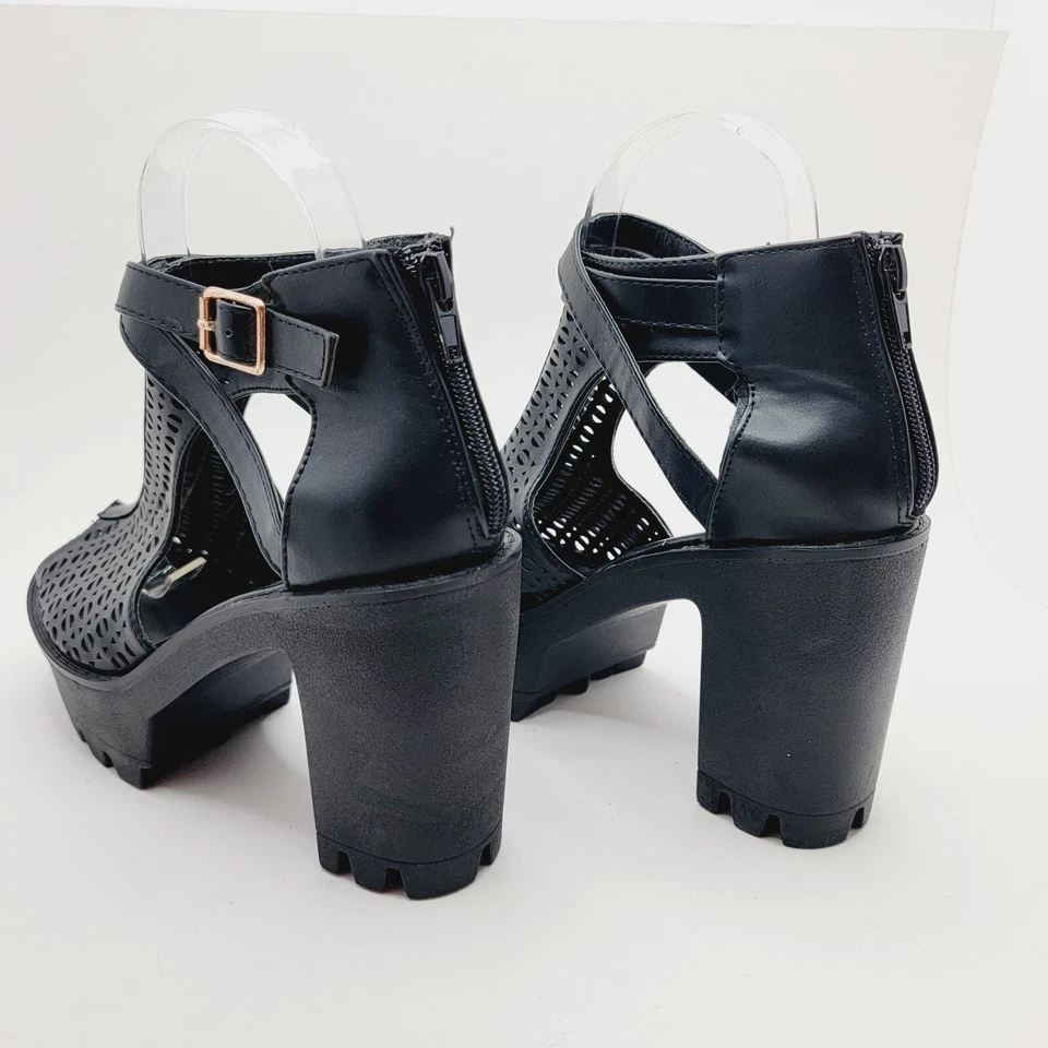 Top Moda Womens Black Platfom Peep Toe Cage Faux Leather Size 7 - Image 4 of 4