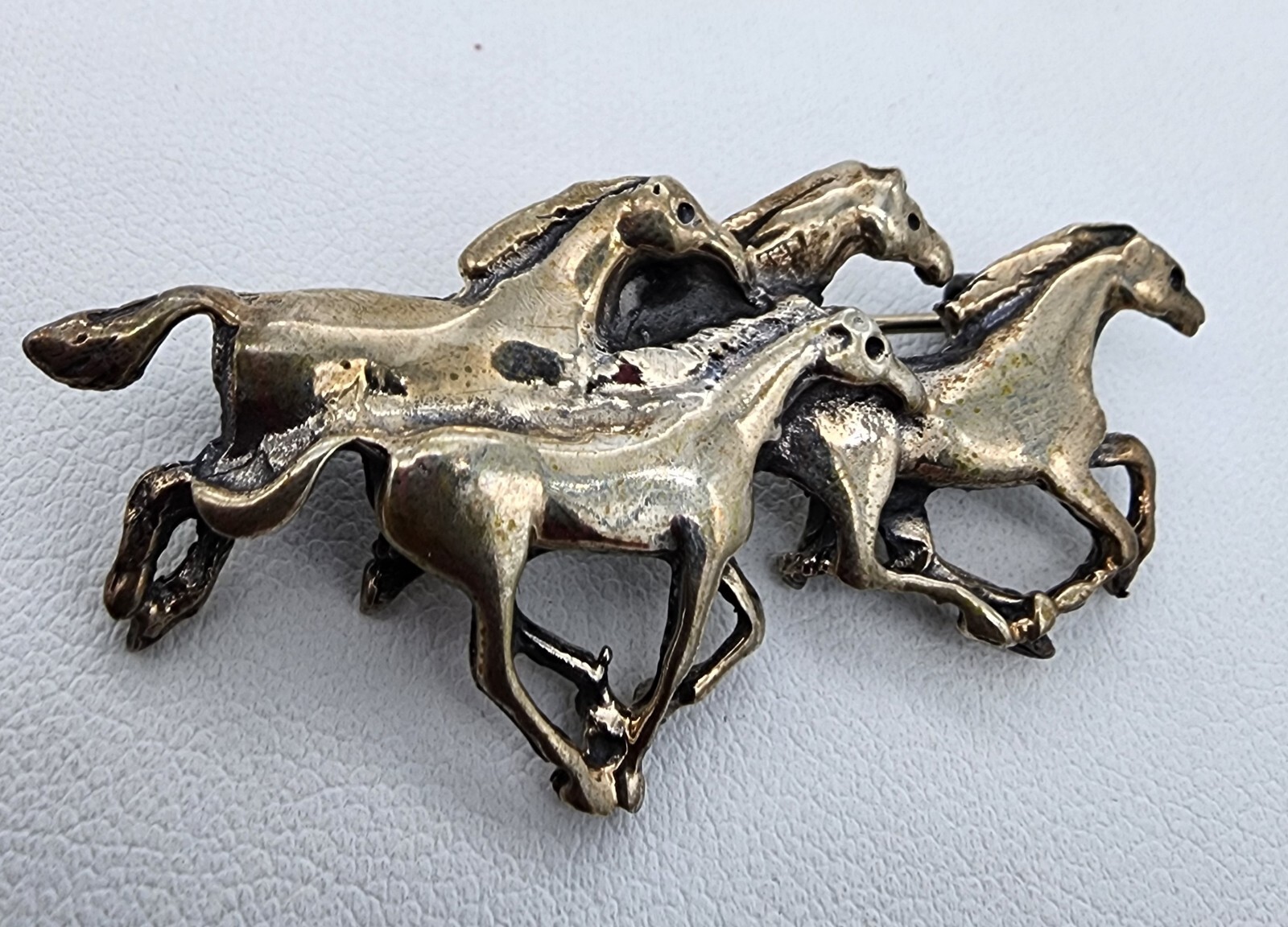 Sterling Silver 925 Solid 4 Horse Equestrian Broo… - image 1