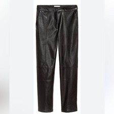 H M Black Faux Leather Pull On Leggings Elastic Stretch Waist - Size 12