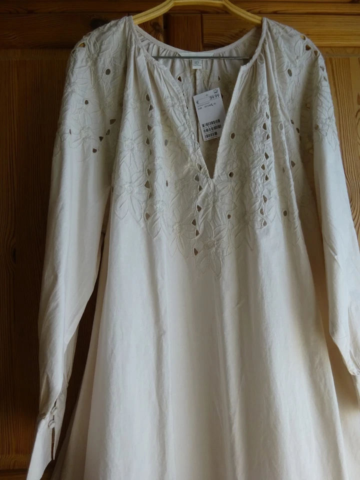 H&M Maxikleid Kleid Stickerei L XL 40 42 44 Broderie Anglaise BOHO Lochspitze - Bild 2 von 4