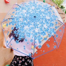 Japanese Blue Flower Long Umbrella Cherry Blossom Sakura Transparent Romantic