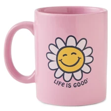 Life is Good. Happy Smile Daisy Jake's Mug, Violet Purple