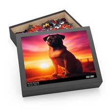 Puzzle, Pug Dog at Sunset, Jigsaw Puzzle for Adults, Kids, Relaxing