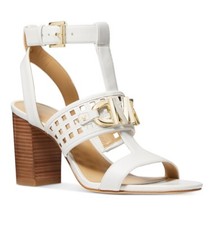 Michael Kors Izzy T-Strap Sandals Embellished Lasered Faux Leather White 9.5