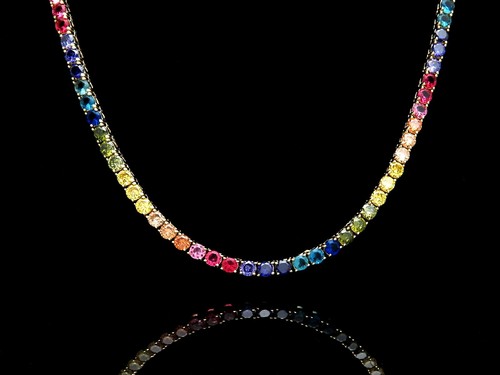 Multi-Color Gemstone Tennis Necklace 