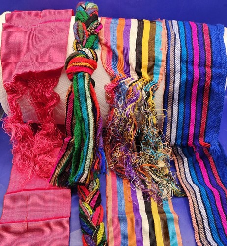 4-1980's-Ribbon Cloth Tassel Tie Hat Belts - Retro-Pink Blue Purple Green Red