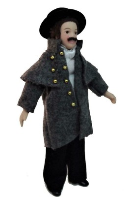 Dolls House Victorian Gentleman in Coat Miniature Porcelain People