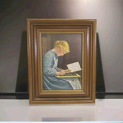 ''The Home Lesson'' Framed Art PRINT By Albert Anker C.A Richards Boston Vintage