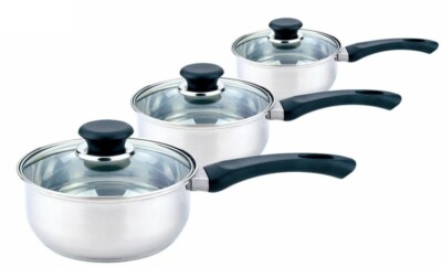 Neu 3-teiliges Topfset Edelstahl mit Griffen & Deckel Ideal für Küche