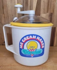 Vintage 1 Quart Or 2 Pints Ice Cream Maker Chillfast W/Yellow Rim Donvier 