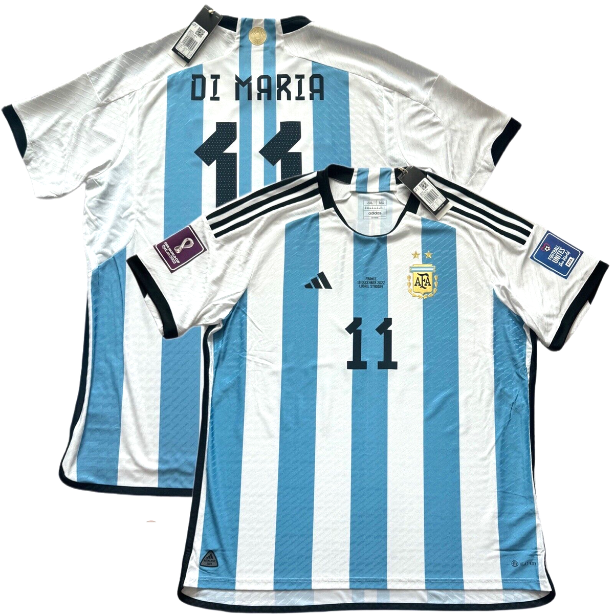 2022 Argentina Authentic Home Jersey #11 Di Maria 2XL Player Issue