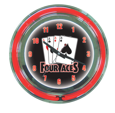 4 Four Aces Poker Texas Hold Em Sign 2 Ring Neon Clock