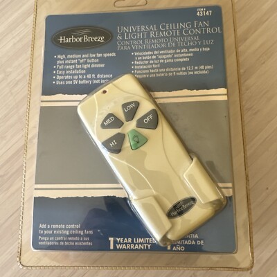 Harbor Breeze Universal Ceiling Fan Light Remote Control #43147 Model RC-103L