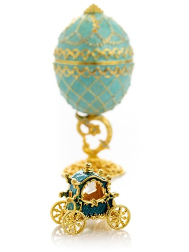 Keren Kopal Egg with Carriage Trinket Box Decorated with Austrian Crystals - Picture 12 of 22