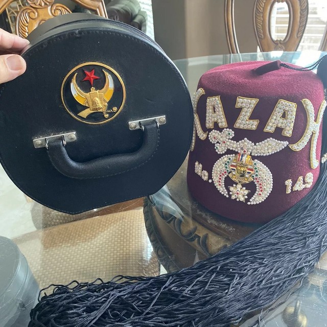 FELT SHRINER FEZ HAT Kazah TEMPLE AMBASSADOR RHINESTONE FREEMASON EGYPT