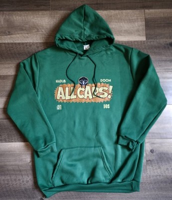 MF Doom Madlib All Caps Hoodie Metal Face Men s Large Sweater Green Hip Hop