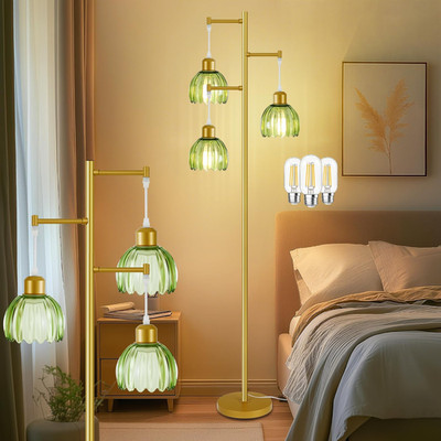 Modern 3-Light Flower Floor Lamp with Foot Switch & Glass Shades, Gold Retro Dec